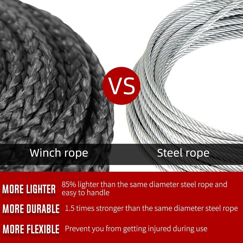 Perantlb Synthetic Winch Rope 3/8" x 100'-23800 lbs Winch Line with Protective Sleeve,Forged Winch Hook,Safety Pull Strap go for 4WD Road Vehicle Truck SUV ATV UTV（Black Gray）… - Image 5